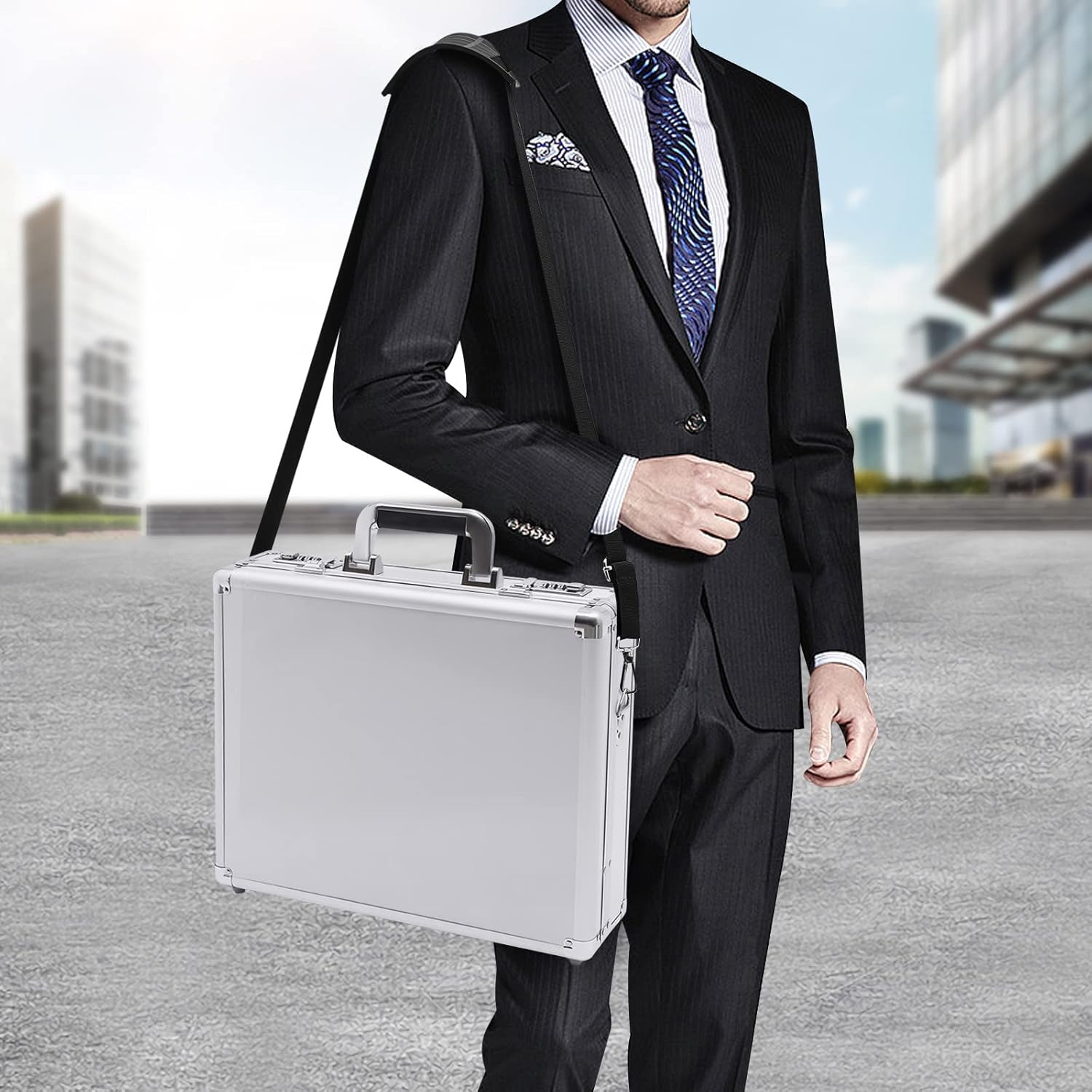 Aluminum Attache Case with Combination Lock, 15 x 13 x 4.3 Inch, Silver W584698