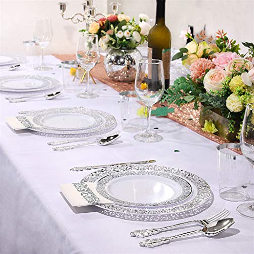 bUCLA 300PCS Gold Disposable Dinnerware Set - White and Gold Plastic Plates for Party S185