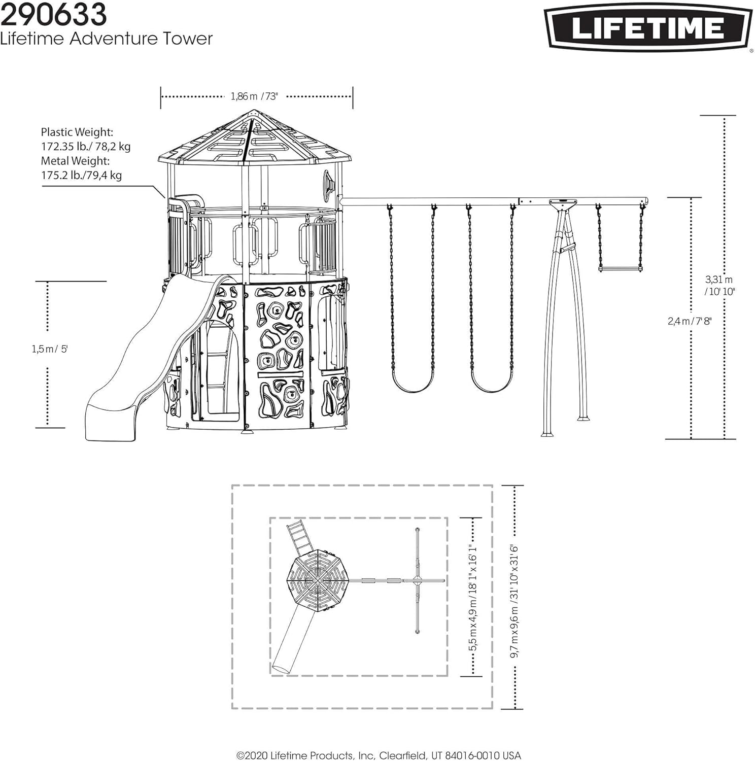Lifetime Adventure Tower Swing Set, Earthtone L724449