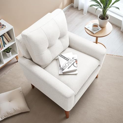 JUMMICO Mid Century Accent Chair with Wood Legs, Pearl White, Set of 2 W90764