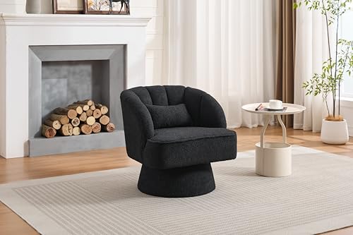 GarveeHome Modern Swivel Barrel Accent Chair, Teddy Fabric Upholstered Armchair, Black W334223