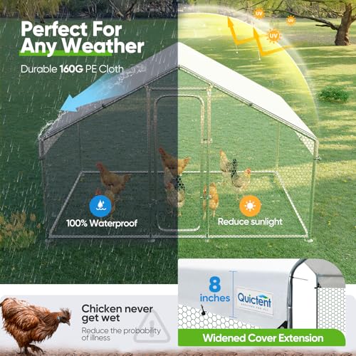 Quictent Large Metal Chicken Coop Run with Roosting Perch for 20+ Poultry, Outdoor Walk-in Hen House, 12x9x6.6FT N28773