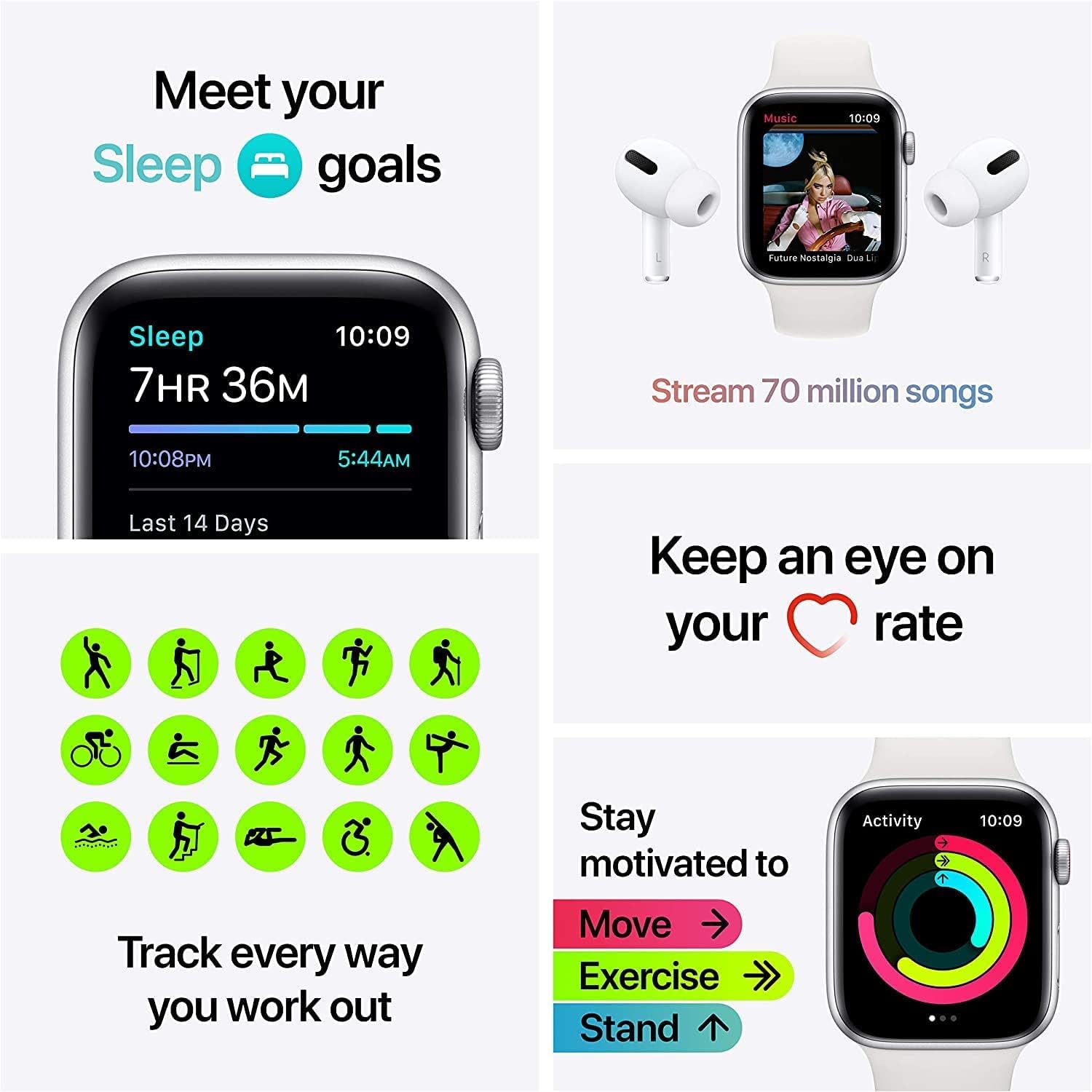 Apple Watch SE 44mm Space Gray Aluminum Case with Midnight Sport Band (Renewed) L2328