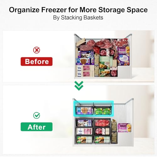 iSPECLE Freezer Organizer Bins 2 Pack, Expandable Stackable for Chest Freezer, Black R10570