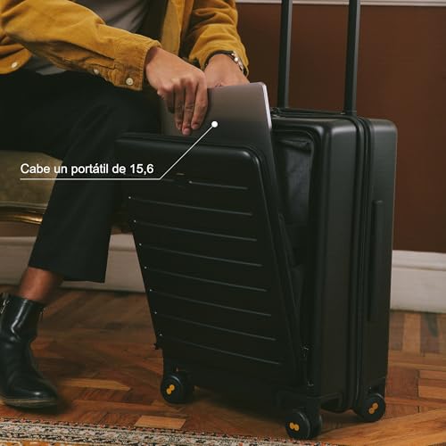 LEVEL8 Carry On Luggage 20 Inch Hard Shell Suitcase with Front Pocket, TSA Locks - Black Z65064
