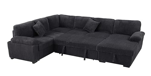 L-Shaped Pull Out Sleep Sofabed with Storage Chaise, Chenille Upholstered X30892