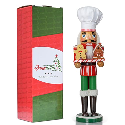 Ornativity Christmas Chef Nutcracker Figure Wooden with Gingerbread Man 15" S627575