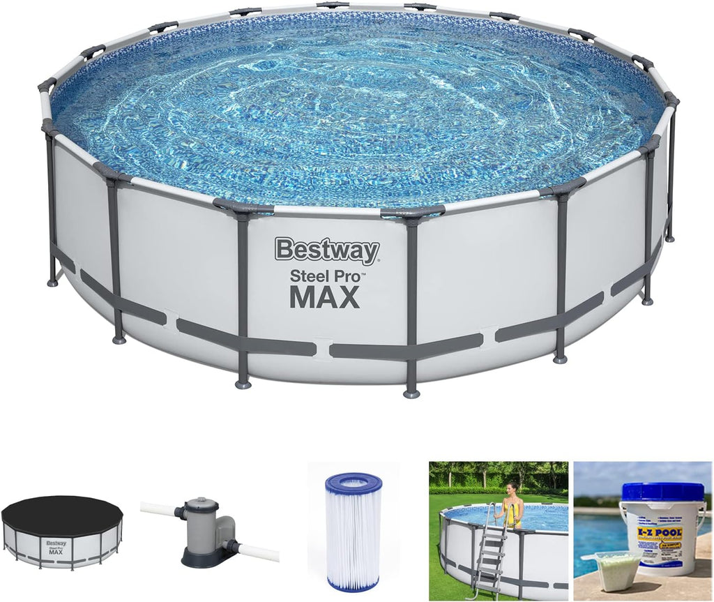 Bestway Steel Pro MAX 16 x 4 Foot Above Ground Round Swimming Pool Set G978