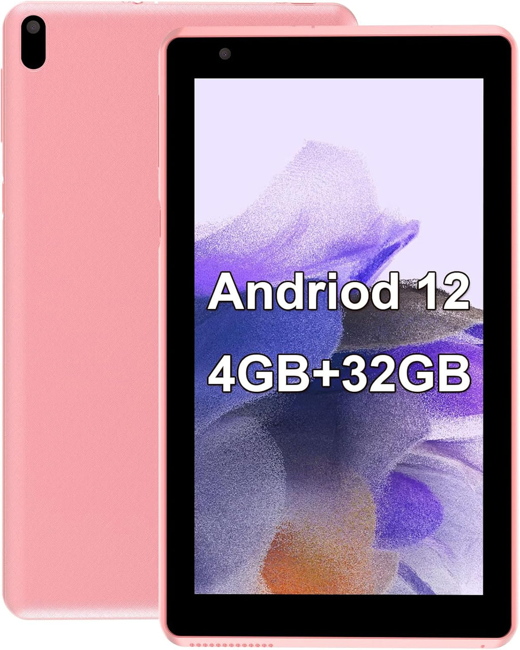 Tablet 7 inch Android 12.0 Tablet, 4GB+32GB ROM （1TB Expand）, Quad-Core, WiFi, GMS, Dual Camera, Educational, Games(Pink