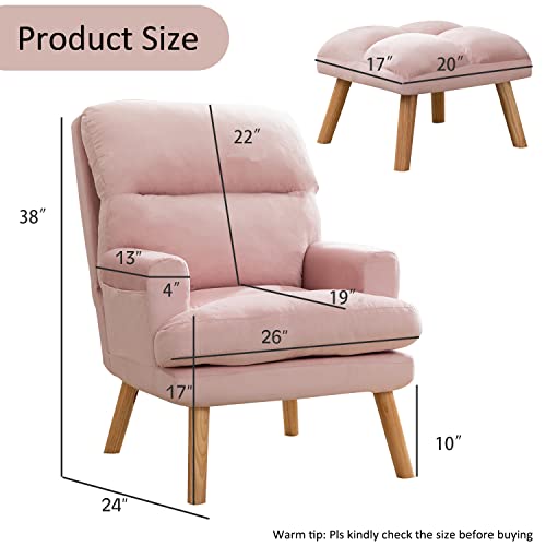 INZOY Accent Chair with Ottoman, Velvet Fabric, Beige X279