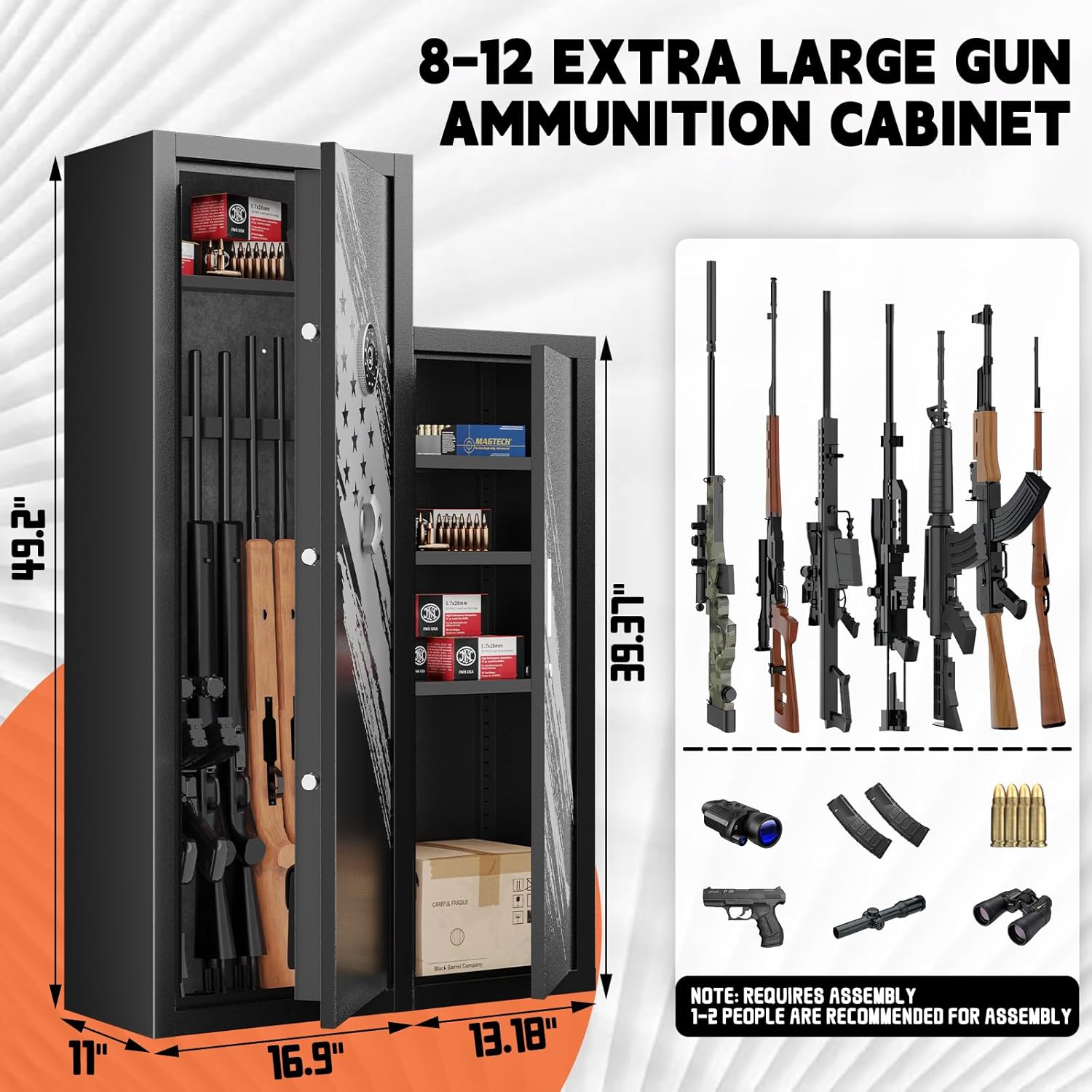 KAER 8-12 Rifle Gun Safe for Rifles and Pistols with Detachable Gun Racks M5791
