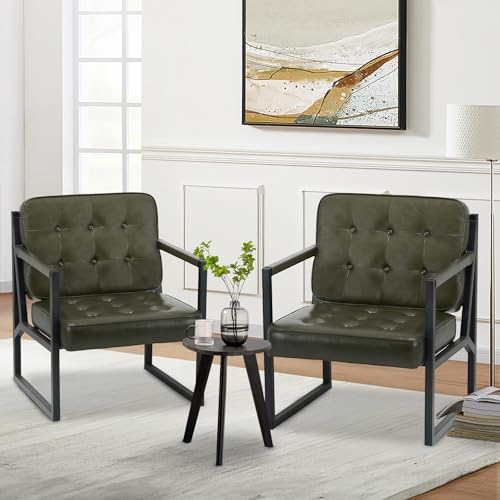 COLAMY Mid Century Modern Accent Chair Set of 2, Faux Leather, Black S4169