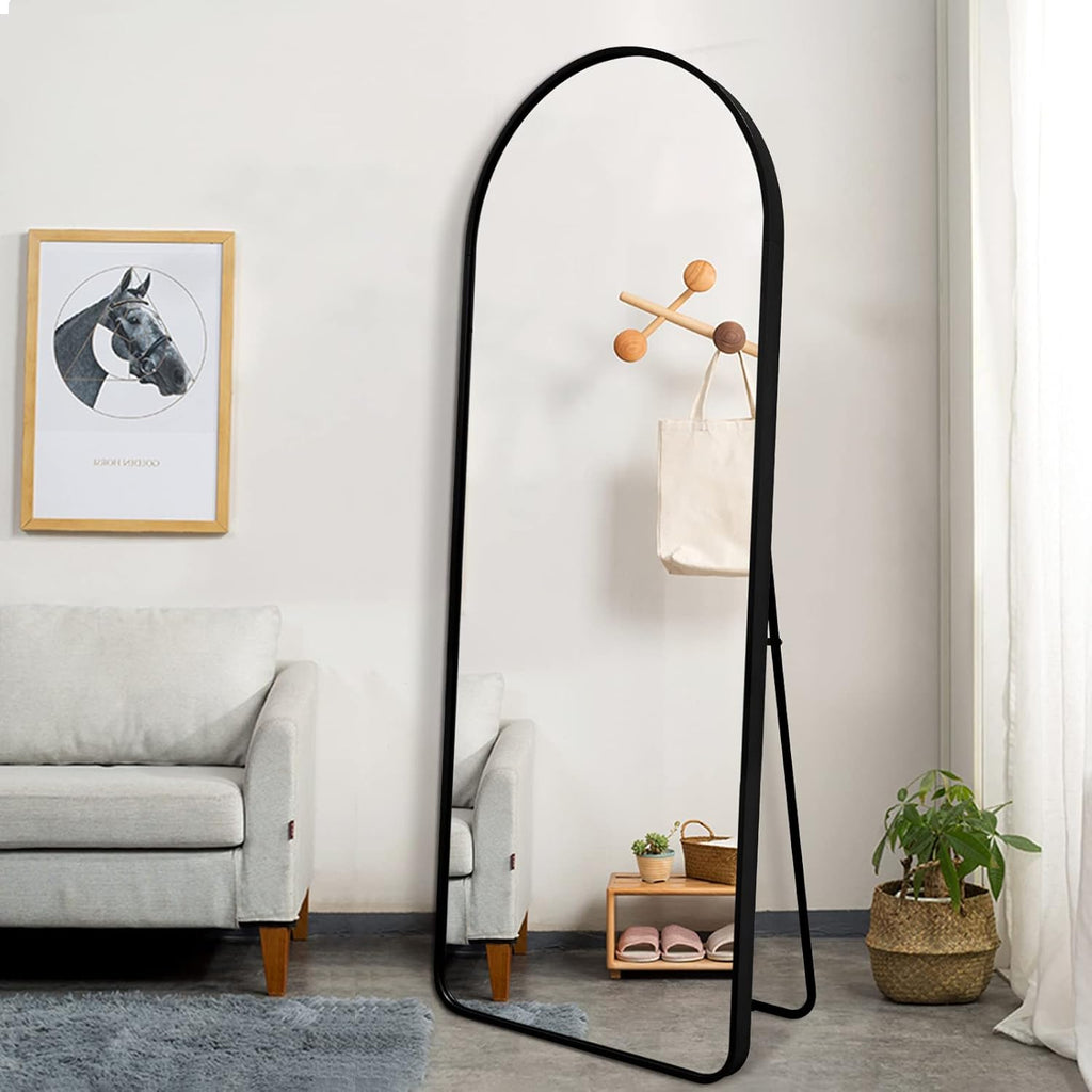 Arched Full Length Mirror with Stand, Wall Mounted, Black M31384