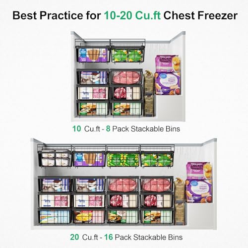 iSPECLE Freezer Organizer Bins 2 Pack, Expandable Stackable for Chest Freezer, Black R10570