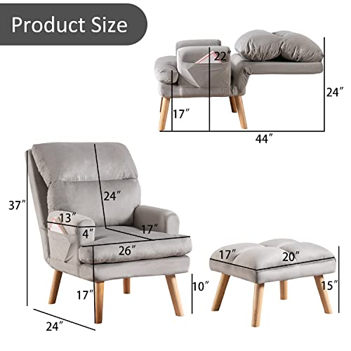 INZOY Accent Chair with Ottoman, Velvet Fabric, Beige X279