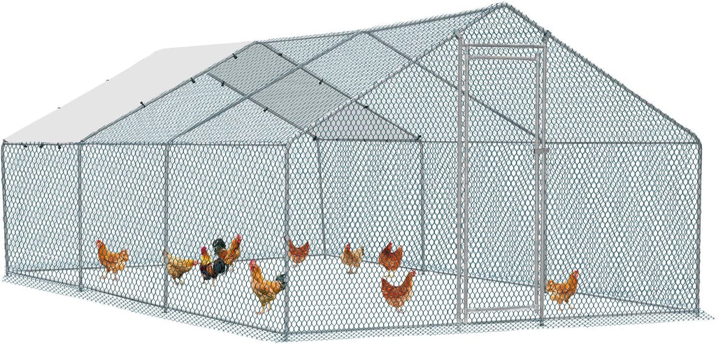 20 x 10 ft Metal Chicken Coop with Waterproof Cover T4197