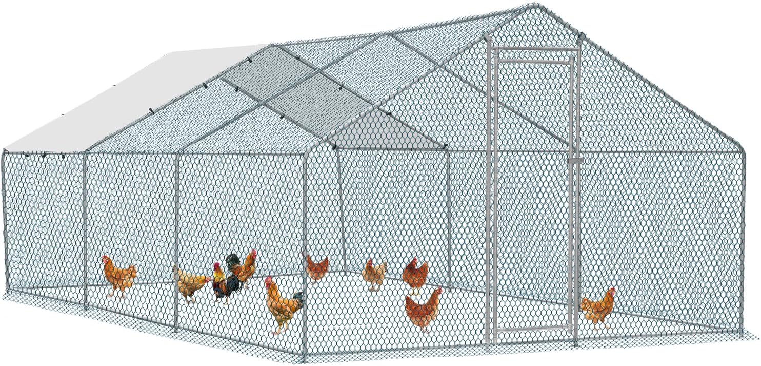 20 x 10 ft Metal Chicken Coop with Waterproof Cover T4197
