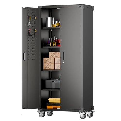 Aobabo 73''H Metal Garage Storage Cabinet with Wheels, Black S572804