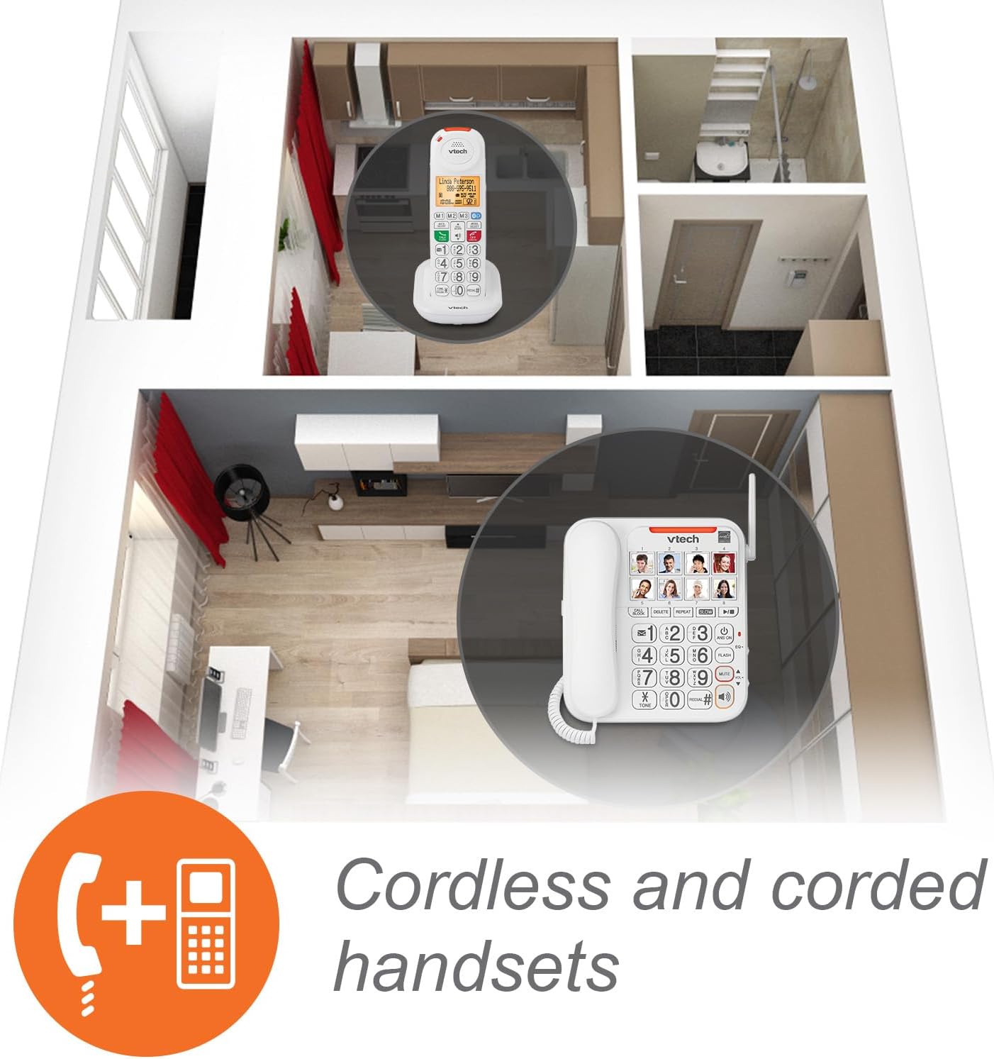 VTech SN5147 Amplified Corded/Cordless Senior Phone with Answering Machine, White S4256