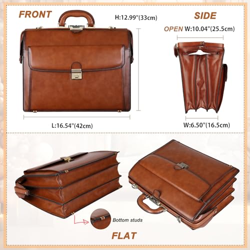 Banuce Vintage Leather Briefcase for Men with Lock 15.6 Inch Laptop Bag T785