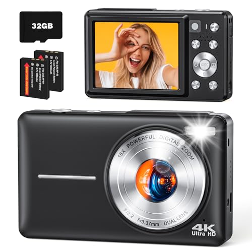 4K 64MP Autofocus Vlogging Camera with Front Rear Lens, 16X Zoom, White T3704