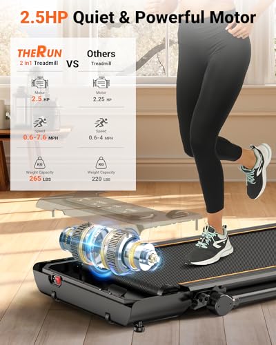 THERUN 2.5HP 2 in 1 Under Desk Walking Pad Treadmill with LED Touch Screen Y74546