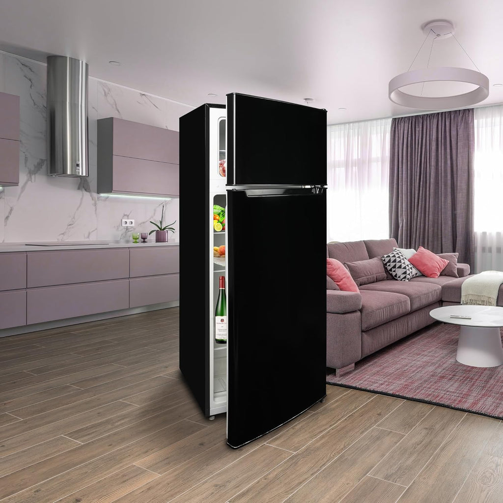 2 Door Refrigerator with Freezer, 7.7 Cu Ft Apartment Size, Black S150