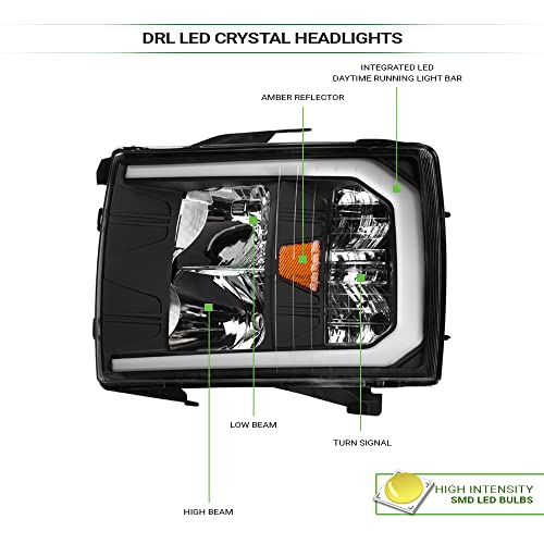 Compatible With Chevy Silverado 1500/2500/3500 HD Switchback Sequential LED Headlights Black Housing A769