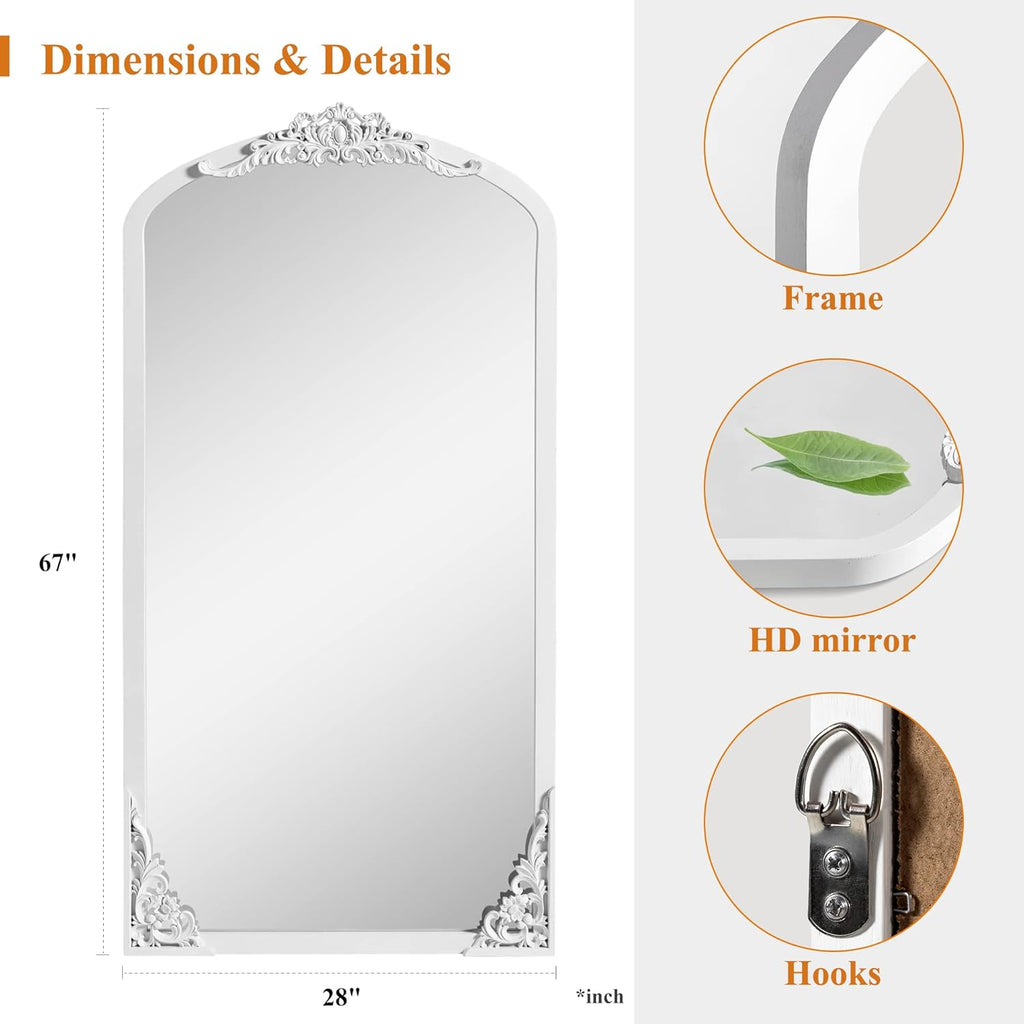 NeuType Arched Full Length Mirror Solid Wood Frame White 67"x 28" T809913