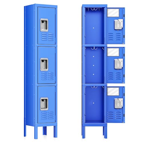 Bonusall Metal Locker 3-Tier Steel Storage Cabinet, 3 Doors Grey H746
