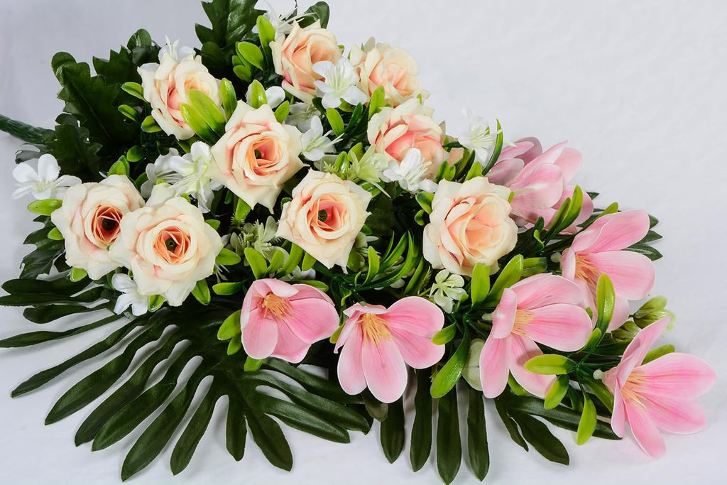XONOR Artificial Cemetery Flowers with Vase, Outdoor Grave Decorations, 2 Sets J365287