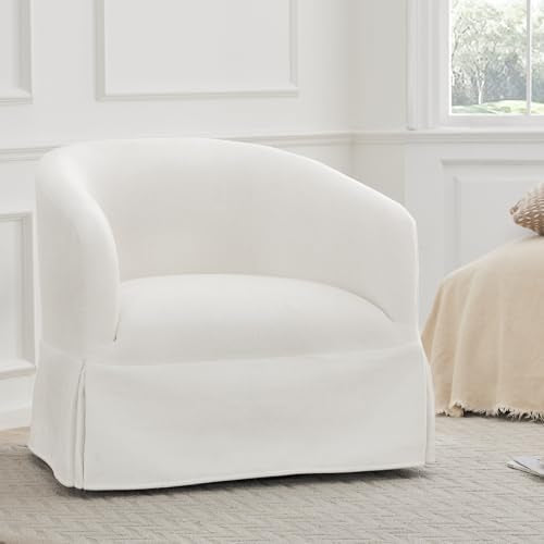 Swivel Accent Chair Set of 2, 360 Degree Linen Fabric Armchair, Cream White Q4822
