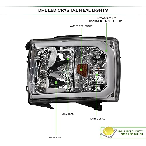 Compatible With Chevy Silverado 1500/2500/3500 HD Switchback Sequential LED Headlights Black Housing A769
