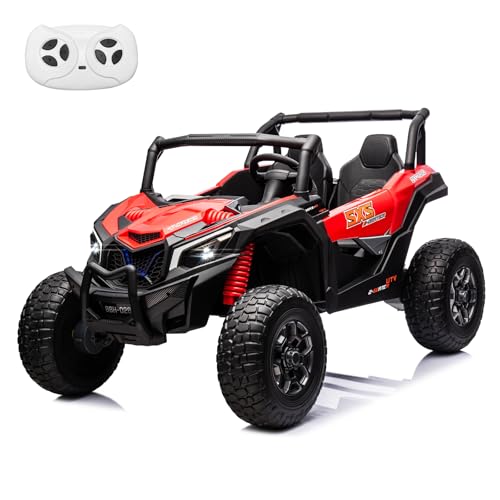MOLACHI 24V 2 Seater Kids Ride on UTV Car,4WD Battery Powered Electric Vehicle for Kid,Ride On Truck with Remote Control,Safety Belts,3 Speeds,Bluetooth (Pink)