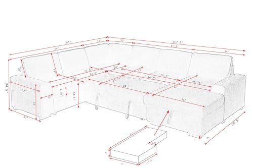 L-Shaped Pull Out Sleep Sofabed with Storage Chaise, Chenille Upholstered X30892