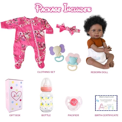 Aori Lifelike Black Reborn Baby Doll 22" with Cloth Body & Gift Box G699