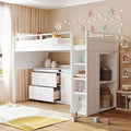 BIADNBZ Double Twin Size Loft Bed with Wardrobes and Storage Stair, Wooden High Loftbed Frame for 2, for Kids Teens Adults, White
