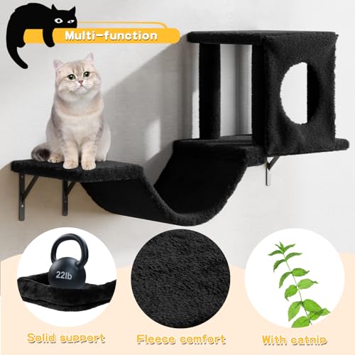 NUNU LAB Wall Mounted Cat Climber Set with House, Tunnel, Scratcher, Black M305