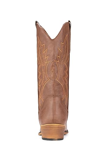 IUV Cowboy Boots for Women Western Cowgirl Pull On Pointy Toe Mid Calf W8288