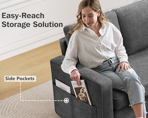 81" L Shaped Sleeper Sofa Bed with Pull Out Chaise, Chenille Grey L3419