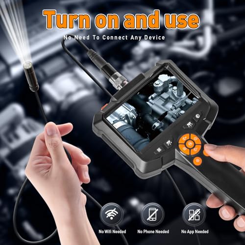 Industrial Borescope Camera 1080P HD with 8 LED Lights, 16.4FT Semi-Rigid Cord T345