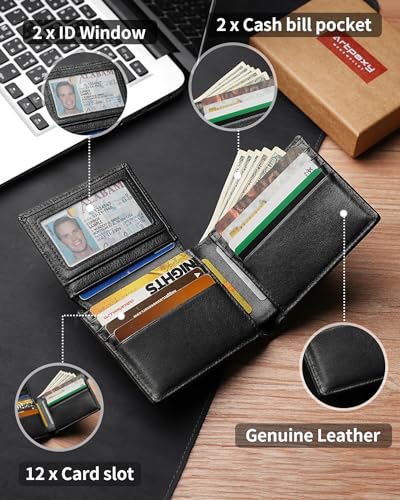 Men's Genuine Leather Bifold RFID Blocking Wallet X966881