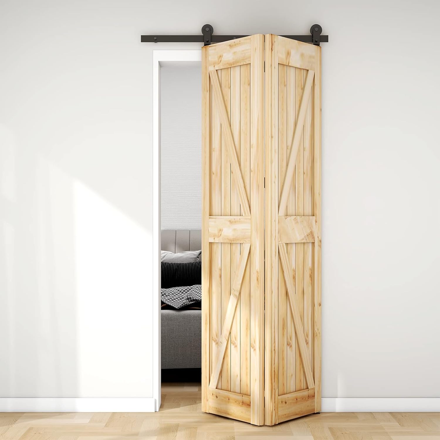Bi-Folding Sliding Barn Door Hardware Kit Heavy Duty for 2 Doors J841248