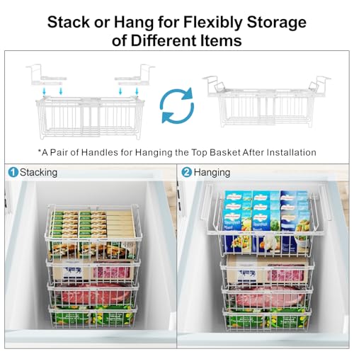 iSPECLE Freezer Organizer Bins 2 Pack, Expandable Stackable for Chest Freezer, Black R10570