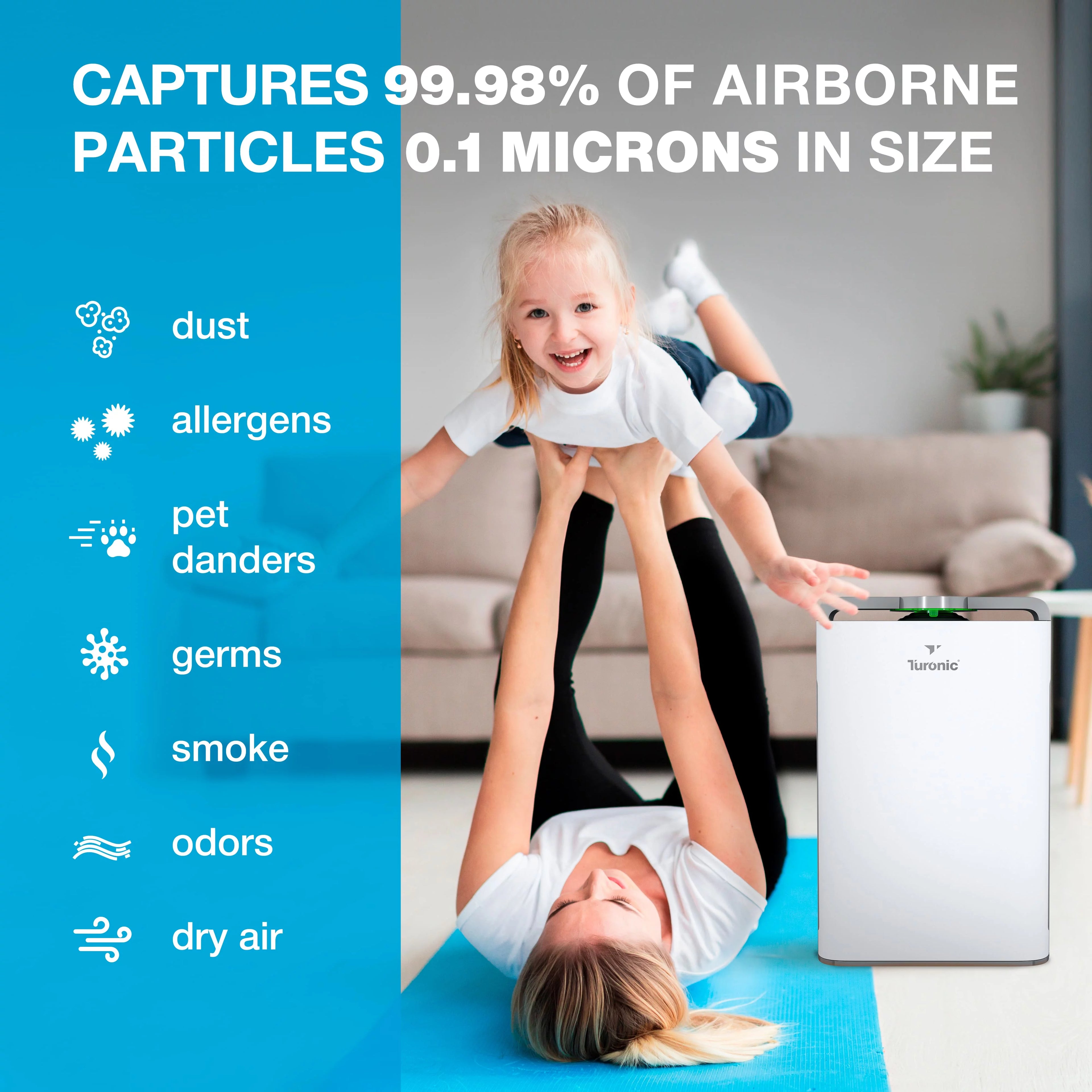 Turonic PH950 Hepa Air Purifier with Humidifier for Large Rooms D300987