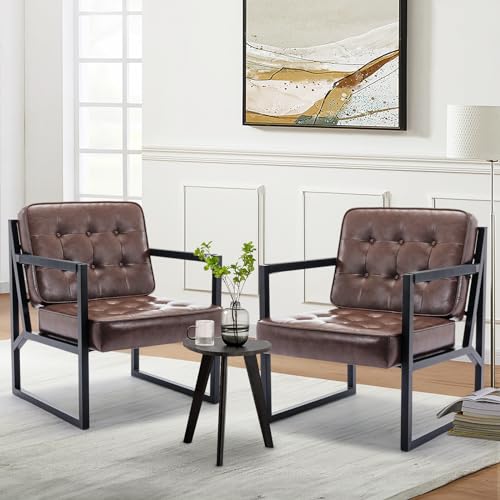 COLAMY Mid Century Modern Accent Chair Set of 2, Faux Leather, Black S4169