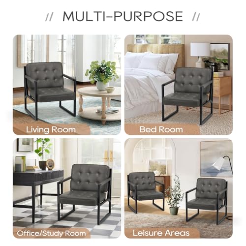 COLAMY Mid Century Modern Accent Chair Set of 2, Faux Leather, Black S4169