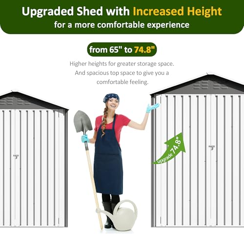10x10 FT Outdoor Metal Storage Shed with Lockable Doors, Grey Q804763