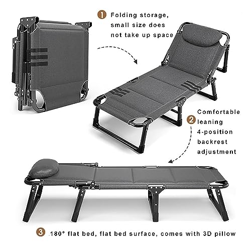 UPGENT Portable Folding Camping Cot with Pillow, Heavy Duty Adjustable Backrest V18895