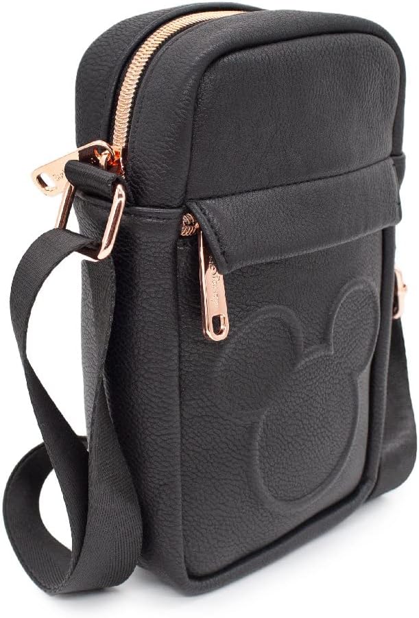 Buckle Down Disney Crossbody Bag with Mickey Mouse Embossed Black Vegan Leather E971939